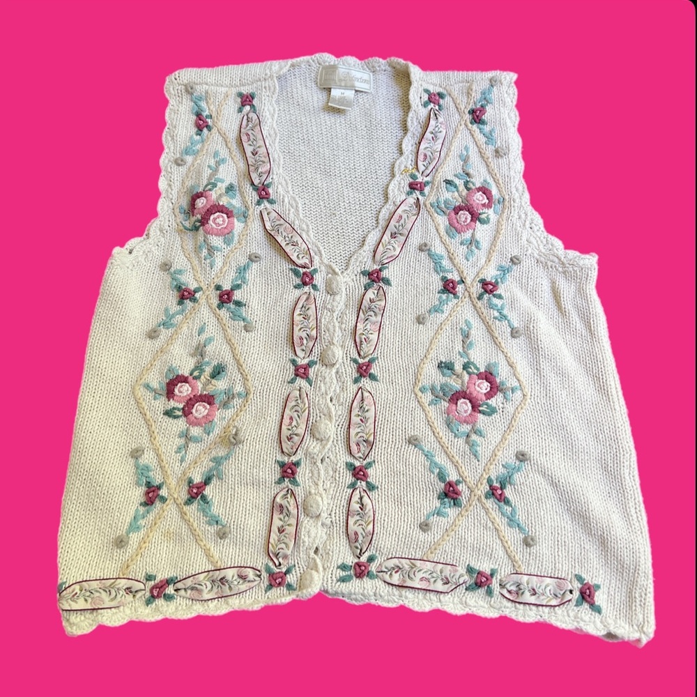 coquette vintage knit sweater floral vest 🎀💖🌸💝